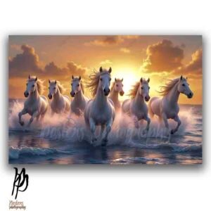 Seven White Horses at Sunrise Wall-Art
