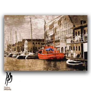 Rustic Waterfront Painting - Red Schooner