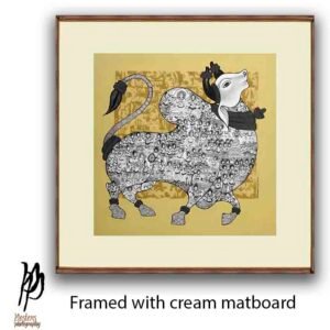 Madhubani Inspired Cow Folk Art Painting - Image 4