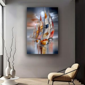 Symphony of Sails – Modern Abstract Sailboat Wall Art - Image 4