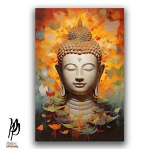 Enlightened Calm – Buddha Portrait with Autumn Leaves