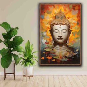 Enlightened Calm – Buddha Portrait with Autumn Leaves - Image 4